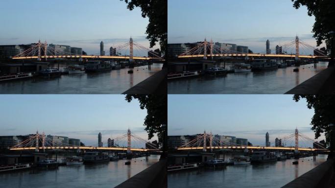 夜间伦敦阿尔伯特桥的景色