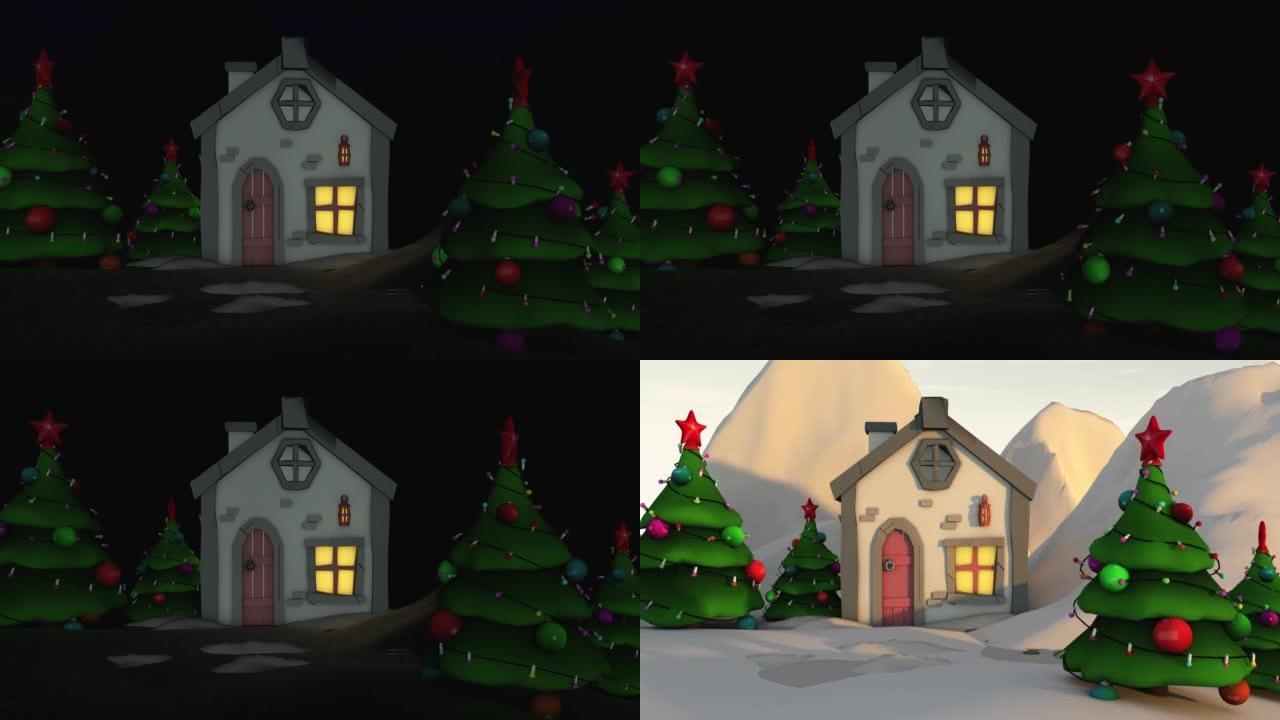 圣诞快乐乡村景观。3D渲染。