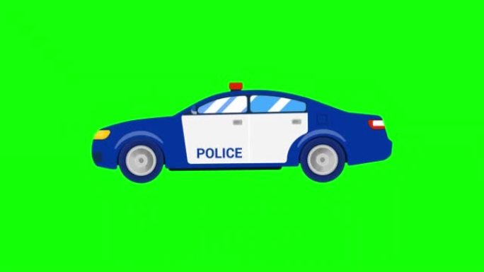 警车图标动画。带有alpha通道的车辆循环动画，绿色屏幕。