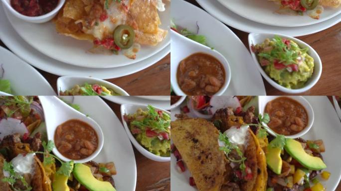切玉米饼玉米饼，配以鳄梨沙拉和墨西哥酱，著名的墨西哥食物