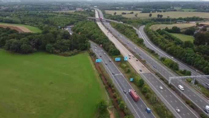 Aerial View of British Motorways With Fast Moving 