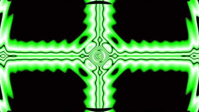 中心带有十字标志的绿色电波在黑暗背景上波动