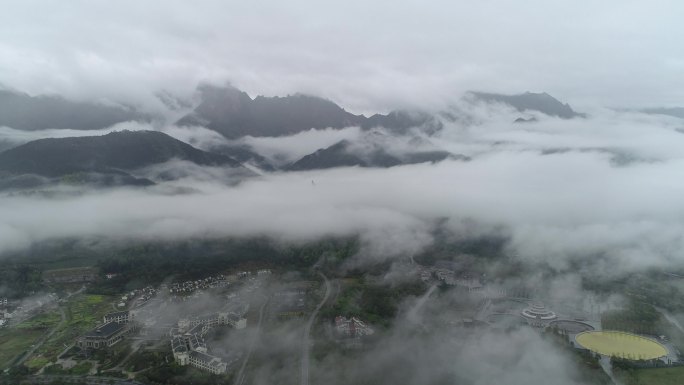 九华山风景区大愿文化园大佛云雾航拍