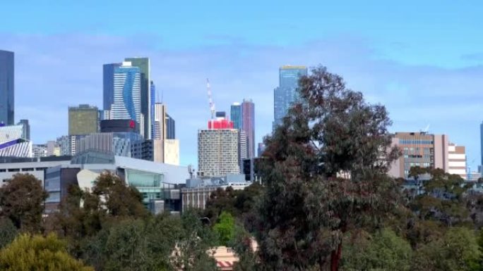 背景维多利亚澳大利亚高层建筑中的CBD墨尔本全景