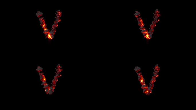 水晶字母 -- 闪亮黑暗岩浆岩石的字母V，孤立循环视频