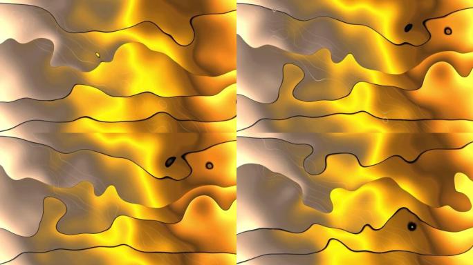 抽象流动波无缝循环梯度液体动画。4k金色运动视频