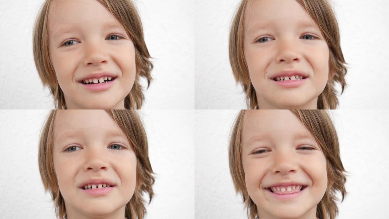 牙齿参差不齐的可爱微笑男孩或女孩的肖像