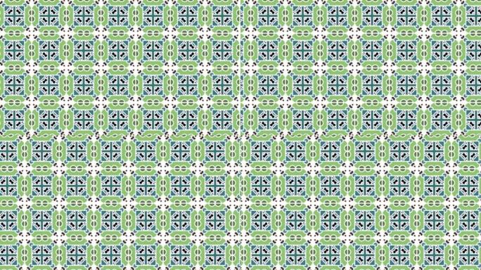 垂直无缝图案背景动画运动图形右滚动绿色和蓝色形状