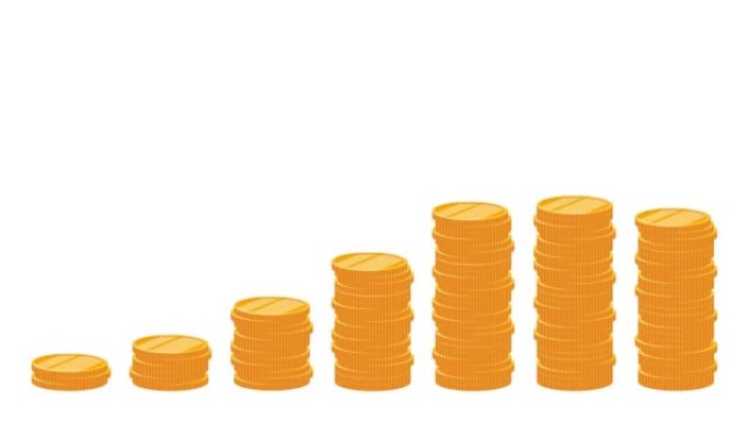 图形动画-金币堆栈随着条形图的增长而增长动画。省钱、商业和金融概念。阿尔法通道，透明背景。