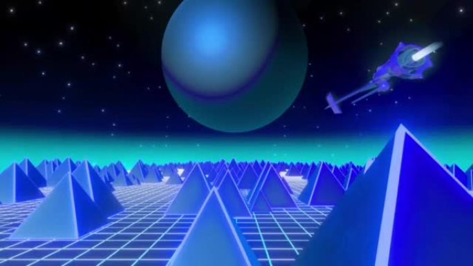 80年代抽象蓝色复古未来背景。回转波风格化。
虚拟现实概念。抽象三维几何背景。4K