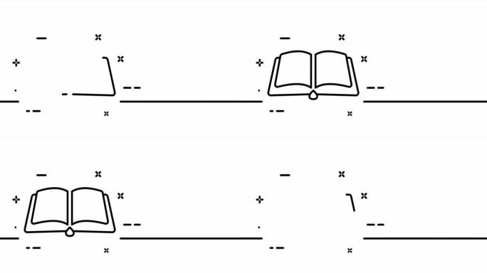 用书签打开的书。阅读，图书馆，雅典娜，装订，纸，书目，有声读物。教育理念。一个线条画动画。运动设计。