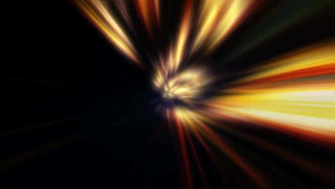 抽象环金辉光径向耀斑光与从中心恒星隧道发出的中心耀斑光一起火花。4K 3D分形无缝循环无限复杂发光径