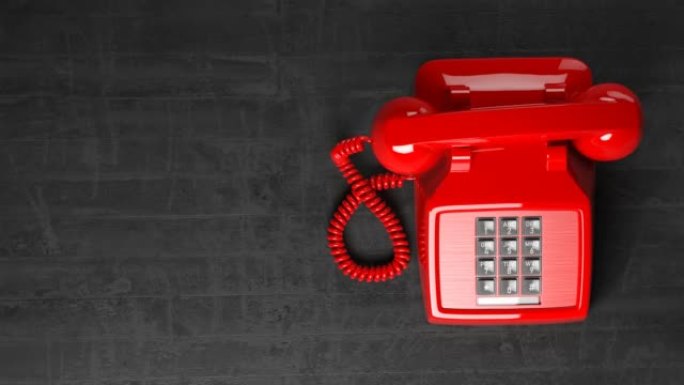 红色复古复古电话在durty桌子上响起。阿尔法通道。3d视频动画