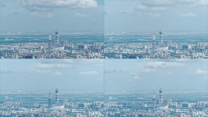 张江双塔科学门正在建设中，上海浦东新地标，4k延时镜头，长焦镜头高角度视图。
