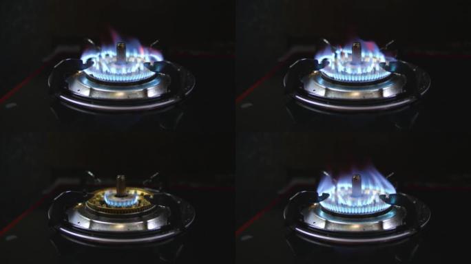炉子上的蓝色火焰煤气灶液化气火光