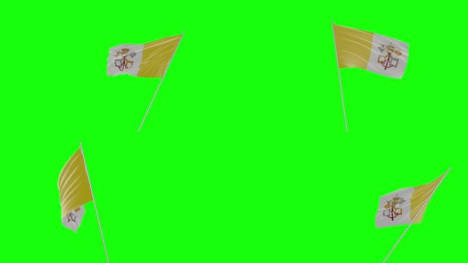 手持挥舞的梵蒂冈城旗帜与绿幕背景3d建模和动画循环- Cgi梵蒂冈城旗帜被挥舞的旗帜在绿幕背景Chr