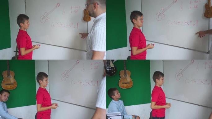 学生与老师一起学习和回答音乐理论基础知识