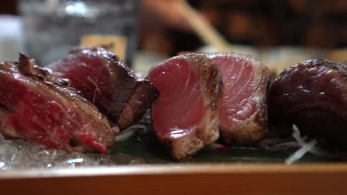 日本食物阿布里烤金枪鱼生鱼片高级鱼片特殊部位下巴、脸颊、头部
