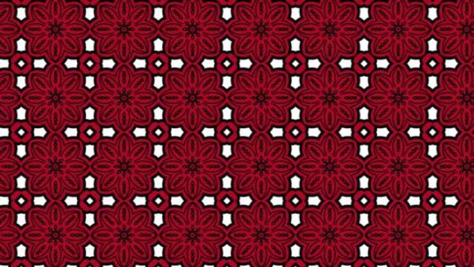 抽象几何图案幻灯片动画装饰花卉装饰品。光栅插图。黑色和白色背景上的红色