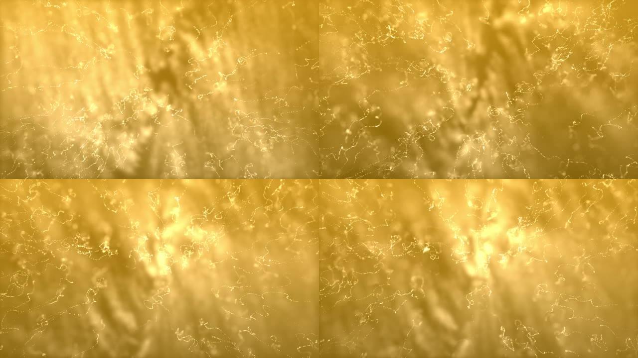 闪耀粒子的抽象运动背景。带有波粒的数字签名，闪闪发光。美丽的漂浮颗粒与闪耀的光上升。无缝循环3D。4
