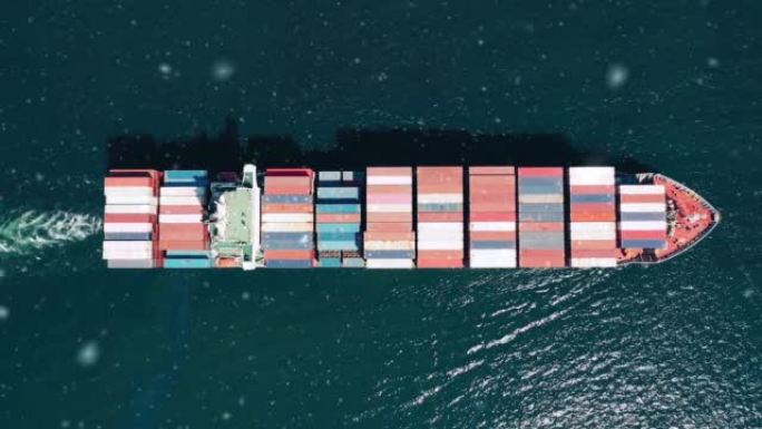 空中俯视图集装箱船满载集装箱用于物流进出口，运输或运输的概念背景。