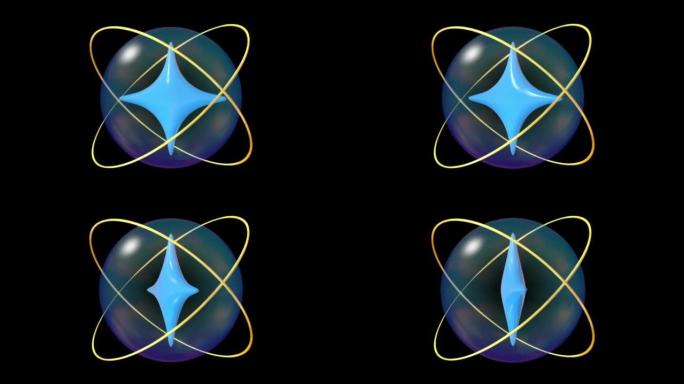 黑色背景上的动画蓝星形状隔离。
