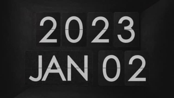 机械翻转时钟开关从12月2022日到1月2023日。在黑暗的太空盒子里。复古设备蒸汽朋克翻转日历。新