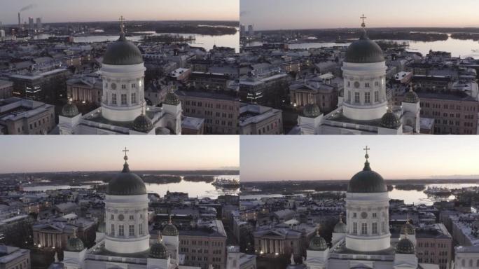 赫尔辛基大教堂天线在冬季日出
