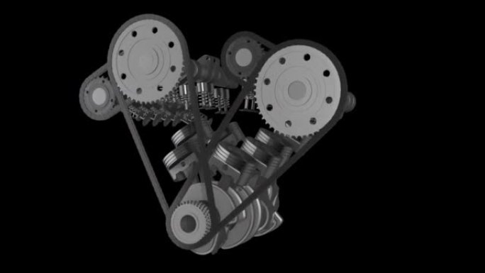 3D V8引擎动画。汽车发动机工作。阿尔法通道