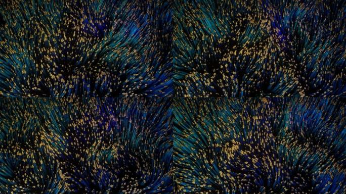 蓝色和金色的水下外星海藻，无缝循环。设计。美丽的挥舞着五颜六色的有机体。