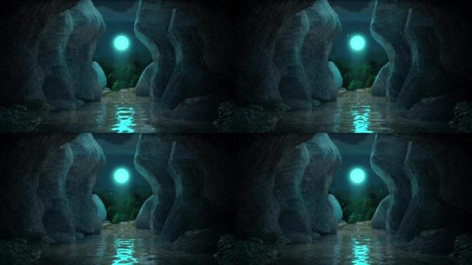 3d渲染魔窟与水，抽象背景