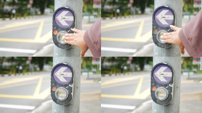 新加坡十字路口信号按钮的特写