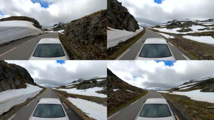 挪威汽车骑行第三人称视角视点拍摄HFR HDR的道路景观