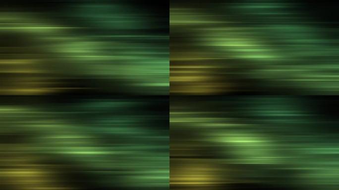 未来派抽象动画运动背景。绿色线动态图案在黑暗背景上以光速不断传播。数字平面设计和光速超空间概念。