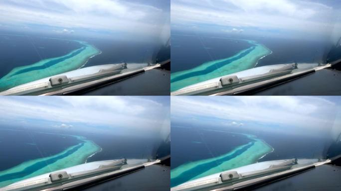 马尔代夫4k视频从驾驶舱的角度看天空和大海是蓝色的