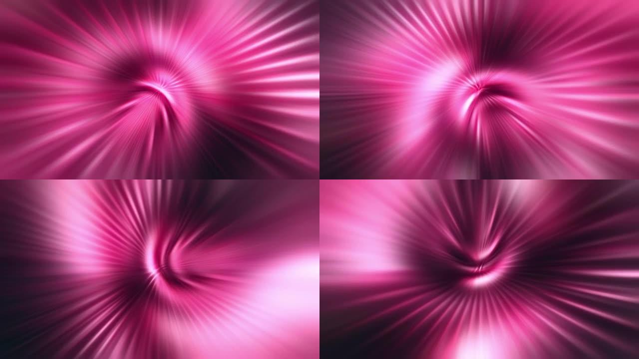 美丽的粉红色中心光径向照射光背景动画。带有闪亮灯光的抽象运动背景。