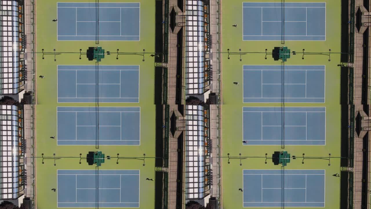 从上方观看网球比赛的视频。