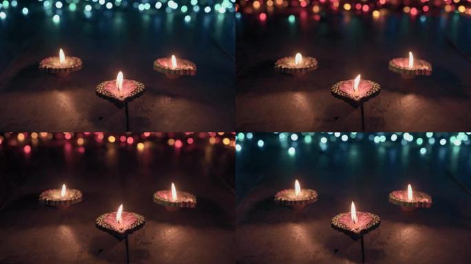 排灯节快乐庆祝-印度印度教的灯光节，五颜六色的排灯节油灯，排灯节是灯光和幸福的节日。