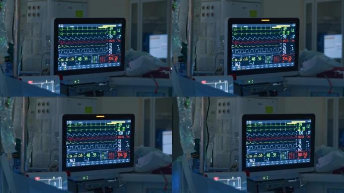 医院监测生命体征的医疗设备。这种医疗设备监测心率，氧气水平，医院病人的压力。