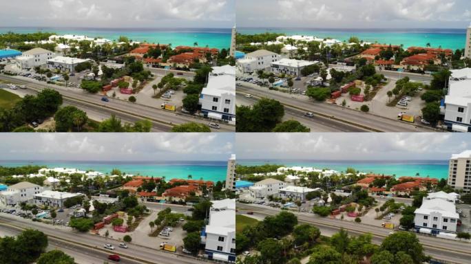 航拍镜头的海岸线大开曼群岛，开曼群岛股票视频开曼群岛，大开曼，加勒比，旅游度假村，酒店股票视频，4K
