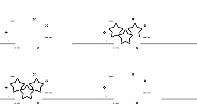 三颗星。反馈，成就，评论，评级，闪烁的星星，星空，成就，流星。梦想的概念。一条线绘制动画。运动设计。