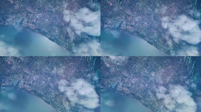 飞越中国上海湾海岸的空中俯视图