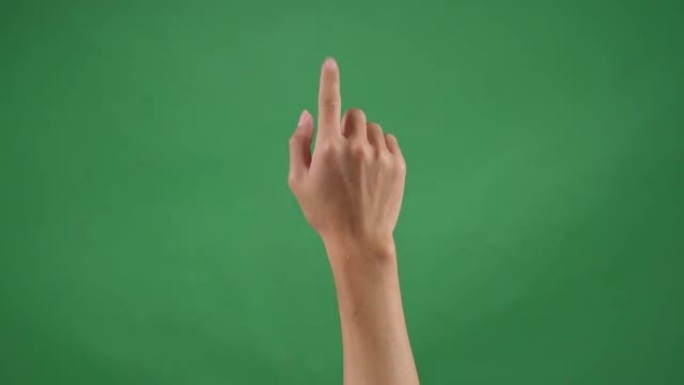 在绿色屏幕背景上单击一根手指