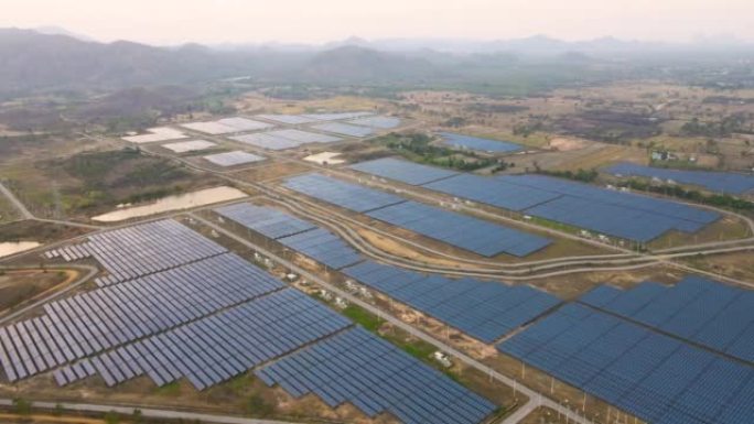 太阳能电池太阳能电池板农场的鸟瞰图