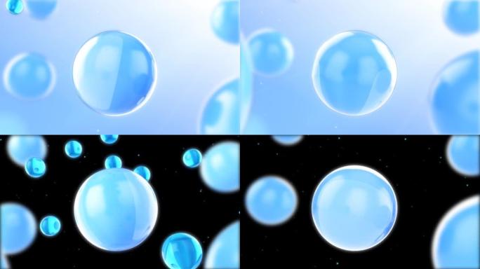 3D动画护肤维生素胶原蛋白。原子分子飞入血清霜软球透明背景。
