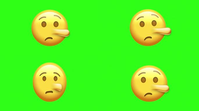 动画皮诺奇面部表情符号。无缝循环。绿色屏幕背景上的4k卡通表情表情动画。社交媒体表达情感和情感共享概
