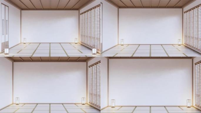 空旷的大殿，亚洲室内清洁室禅宗风格。3D渲染
