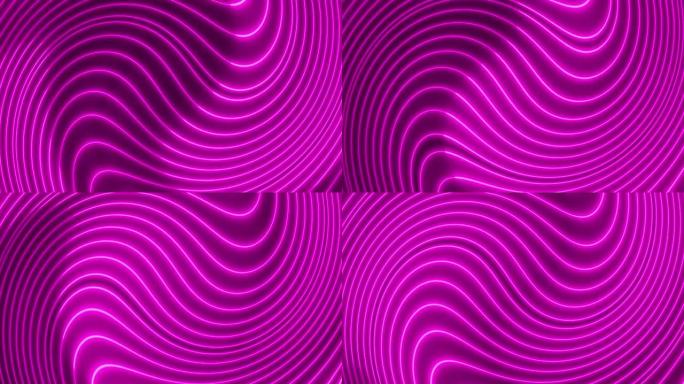 粉色发光漩涡霓虹灯运动图形。动画螺旋发光霓虹灯线动画。