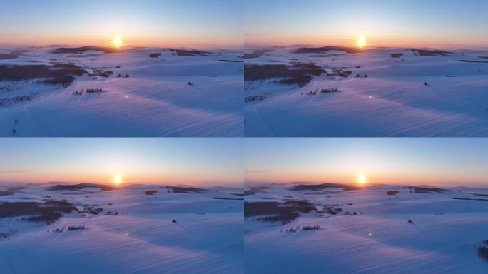 航拍4K内蒙古苍茫雪原夕照