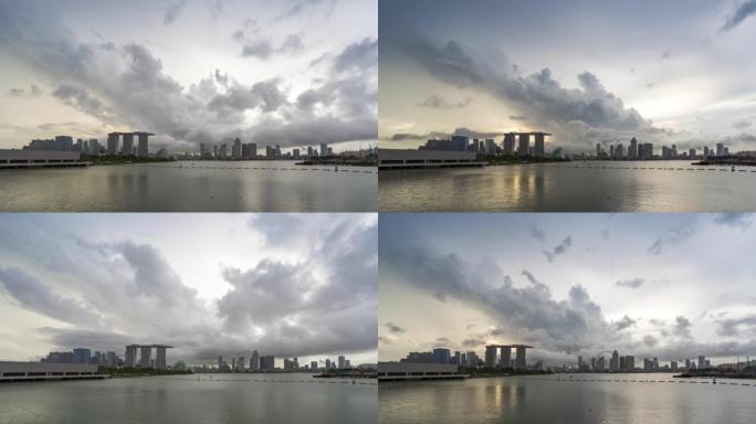 日落时分的新加坡城市，城市上空的斯特罗姆云，延时视频